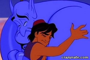 Alladin hugging Gennie goodbye